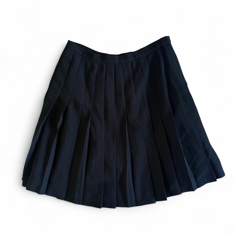 Vintage Rickie Freeman Black Pleated 100% Wool Skirt Size 14 T.J. Suits